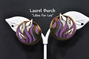 Laurel Burch "Lilies For Les" Floral Post Earrings, Gold Plated, 1980s
